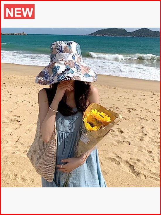 Wide Brim Sun Hat Wired Edge Reversible Bucket Fishing Travel UV Protection